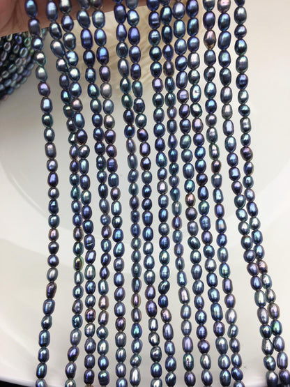 AAA 2.8-3mm deep blue rainbow rice pearls, oval loose pearl beads, diy pearl, genuine pearl, Cultured pearl, diy pearl beads, LR2-3A-25