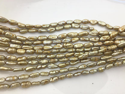 AA 5-6mm brown yellow toothpick Biwa Pearl Necklace,Genuine Fresh Water Pearl,Wedding Necklace,Mothers Day,ZS-80-10-19