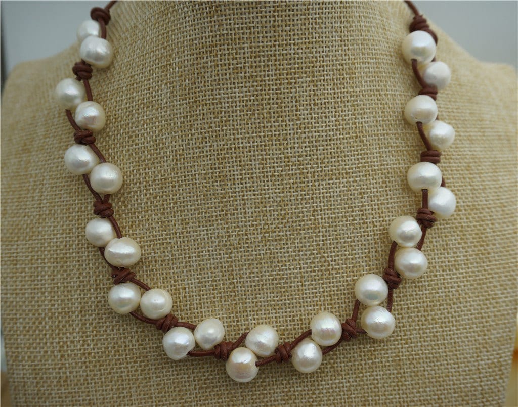 large pearl necklace, Freshwater pearl and leather necklace, Baroque Freshwater Pearl Drop Necklace, Baroque pearl necklace, Le1-017