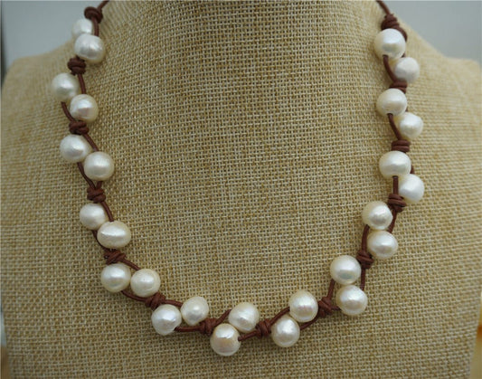large pearl necklace, Freshwater pearl and leather necklace, Baroque Freshwater Pearl Drop Necklace, Baroque pearl necklace, Le1-017