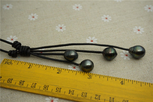 30% OFF, Tahitian pearl neklace, Pearl and Leather Lariat Necklace, Light brown Leather Pearl necklace, Sea pearl, Black pearl necklace, Le11-006