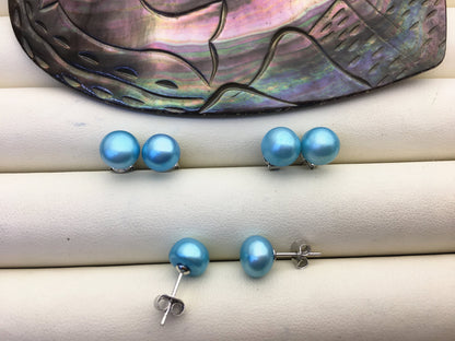 AAA 8-8.5mm light Blue Pearl earring, turquoise Pearl earrings,pearl stud earrings,SE1-T30