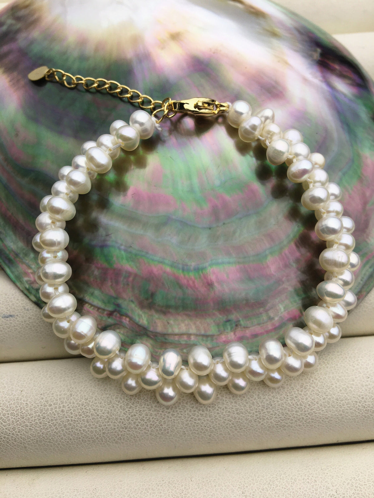 6.5+2'' 5-6mm white near round potato Freshwater pearl gold color chain Bracelet,B8-055-3