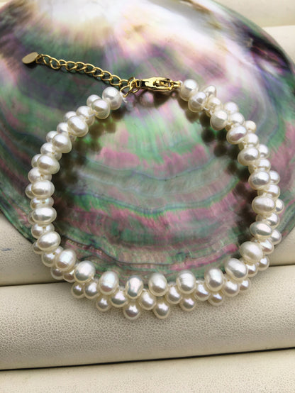 6.5+2'' 5-6mm white near round potato Freshwater pearl gold color chain Bracelet,B8-055-3