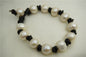11mm big pearl bracelet, Leather Pearls Bracelet, Handmade Cuff, White Pearls on Brown Leather, Black leather bracelet, Le7-031