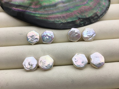 1 pair AA+ 11-12mm White pentagon Freshwater Pearl White loose Beads Pair,wholesale,ZS-103-37-30