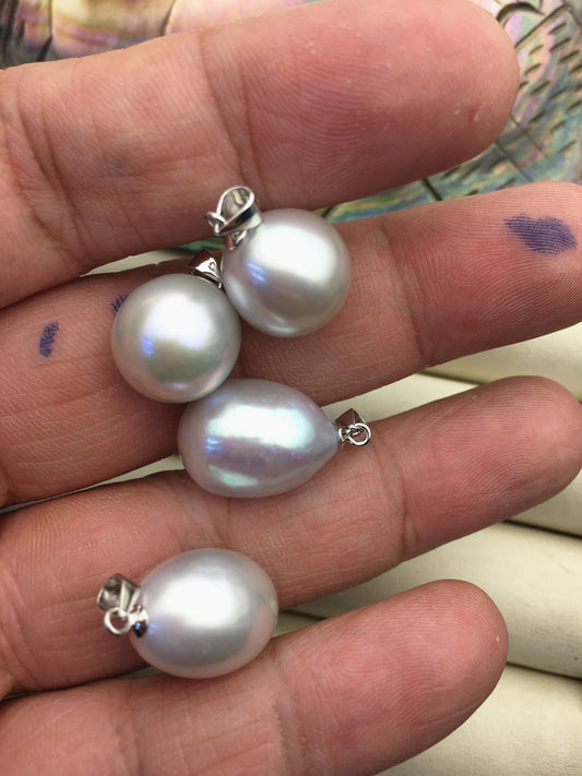 Rare!1pc AAA 12.5-13.5mm gray short/long rice pearl pendant , Oval Rice Pearl necklace- NC1-T14