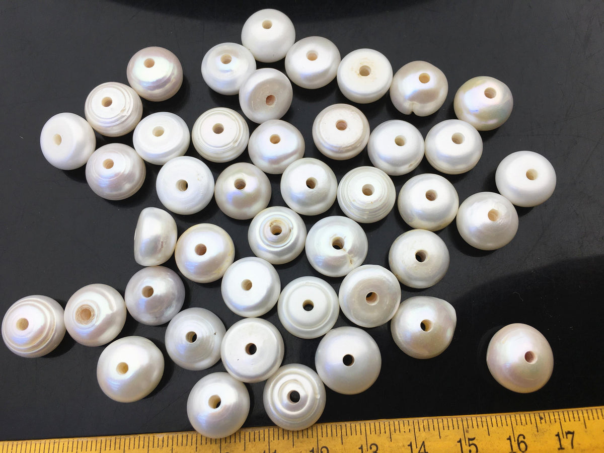 20pcs Very Big AA 13-14mm white button freshwater pearls, 2.2mm large hole, Rondelle pearl Beads, pearls for leather, SM13-2A-6