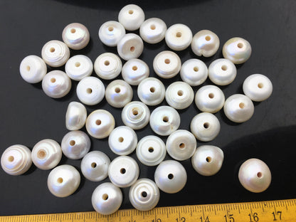 20pcs Very Big AA 13-14mm white button freshwater pearls, 2.2mm large hole, Rondelle pearl Beads, pearls for leather, SM13-2A-6