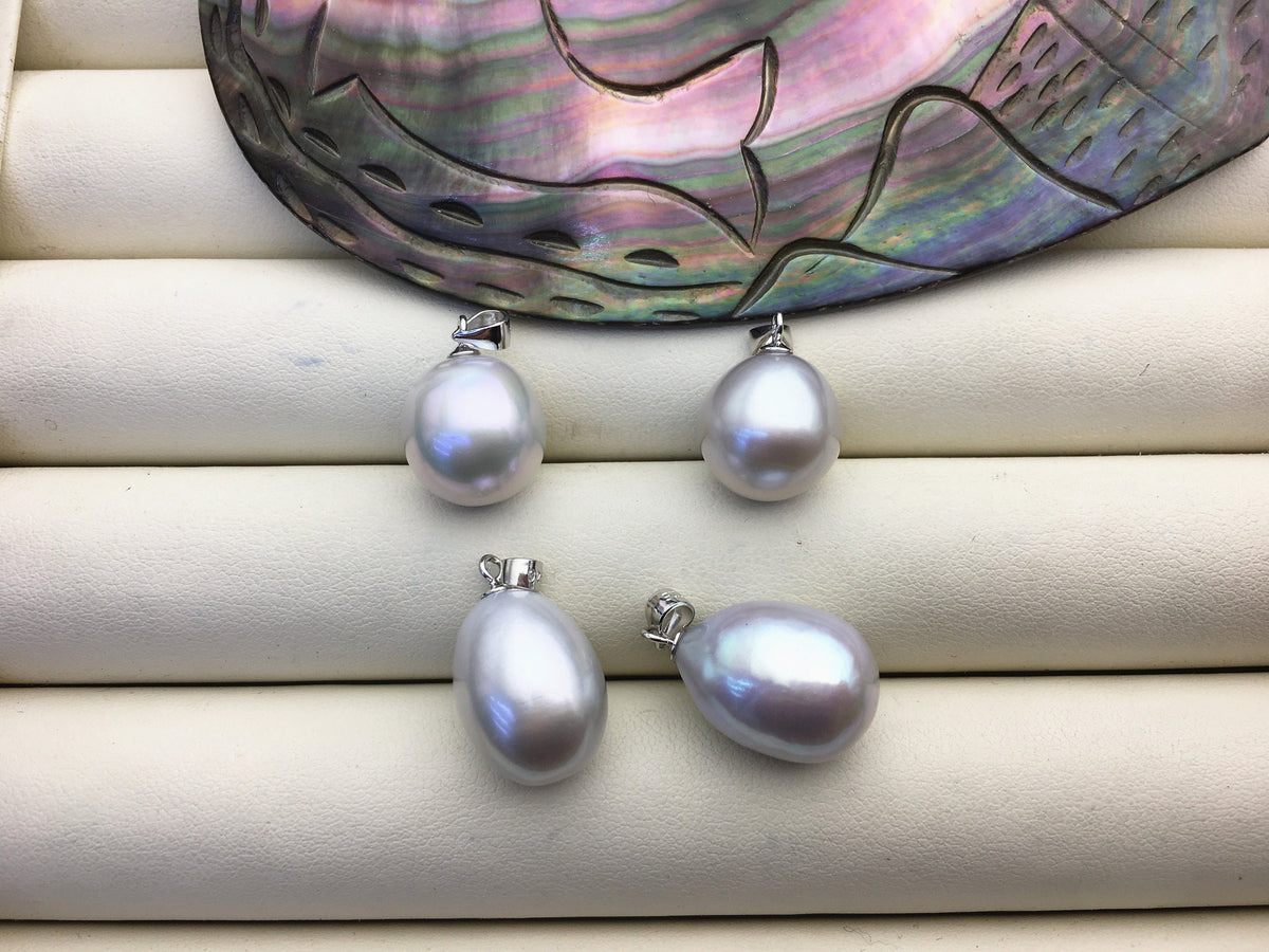Rare!1pc AAA 12.5-13.5mm gray short/long rice pearl pendant , Oval Rice Pearl necklace- NC1-T14