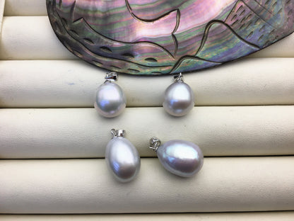 Rare!1pc AAA 12.5-13.5mm gray short/long rice pearl pendant , Oval Rice Pearl necklace- NC1-T14