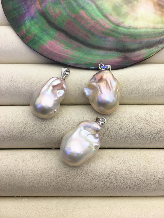 2pcs AAA 12-16mm natural color rainbow baroque pearl pendant necklace, gold plated S925 Sterling silver pendant, NC1-041-21