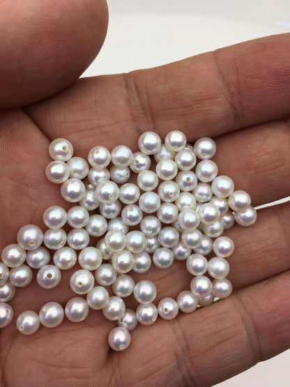 10pcs AAA 4.5-5mm white seed round freshwater pearls,tiny pearl supply,0.9mm half drilled,diy jewelry,RP4-3A-6