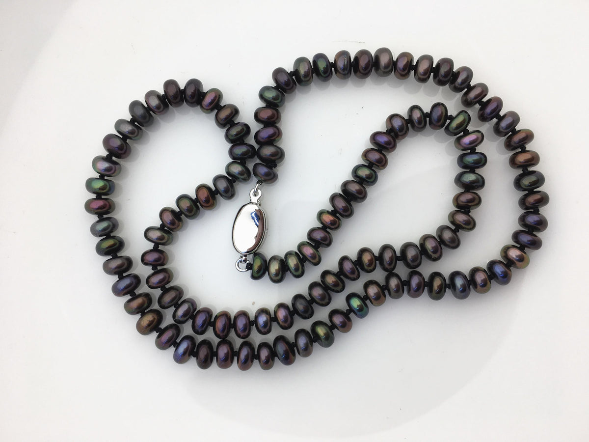 20'' 6-6.5mm deep blue rainbow button round freshwater Pearl necklace,NPN1-064