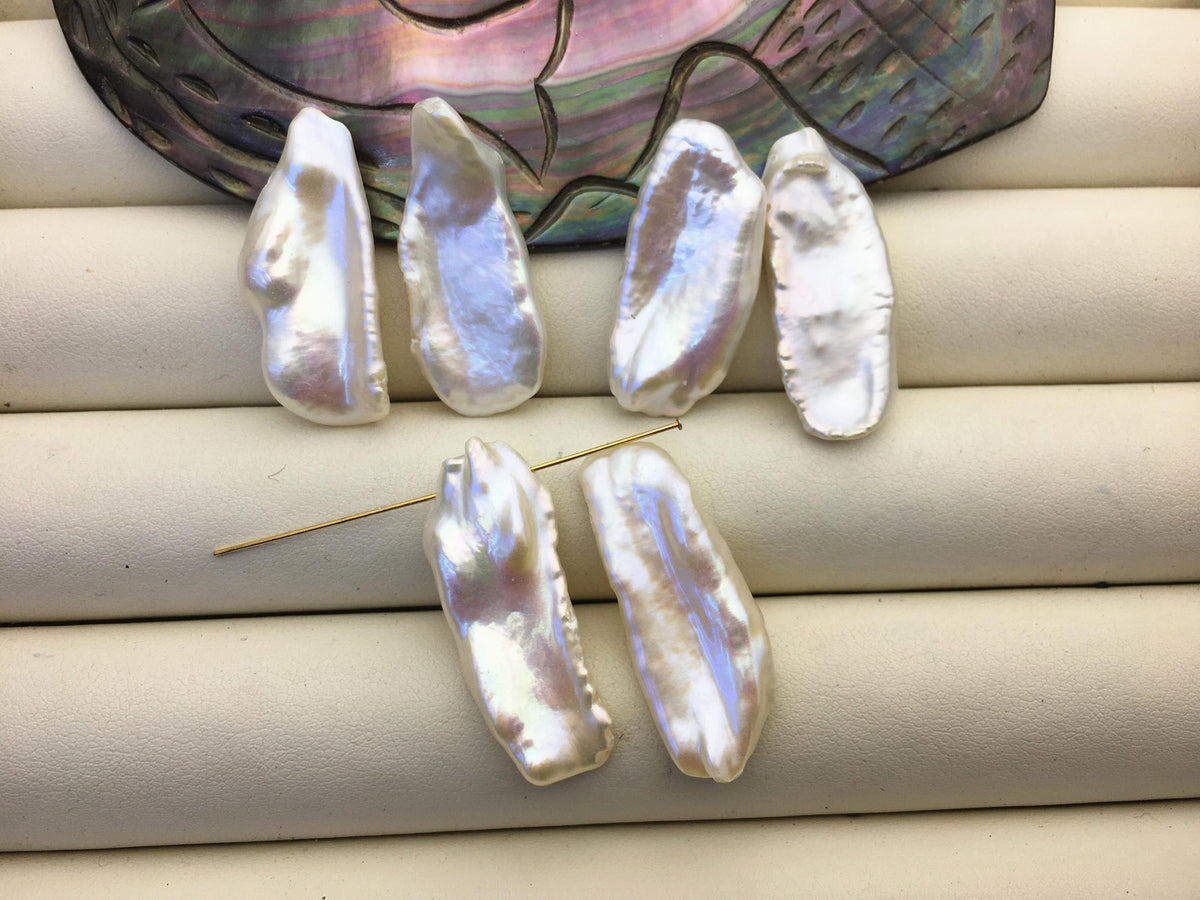 2 pairs AA+ 12-14mm Big White keshi pearls Pair, top side through hole, for make dangle earrings, baroque pearl, loose pearl beads, ZS-127-36-15