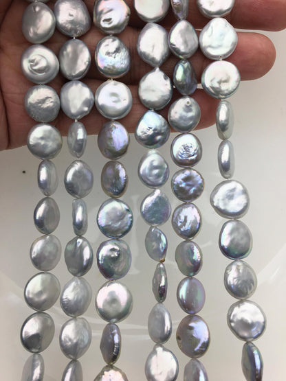 AA+ 11-13mm Gray Drop Coin freshwater pearls,good quality,diy bead,flat round pearl bead strings,COIN12-T6