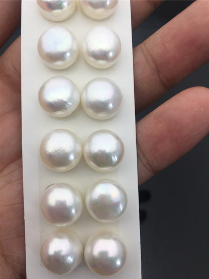 Rare!AAA 12.5-13mm High Luster Thick Skin button freshwater pearls, round button pearl pairs, pearl earring, pearl stud, BTN12-3A-3