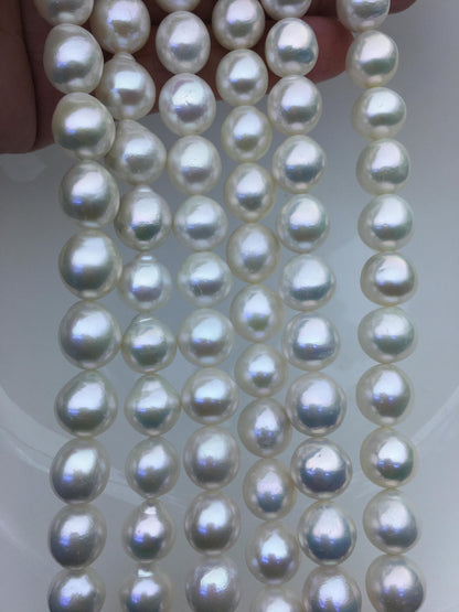 AAA 11-13mm white oval near round freshwater pearls, loose pearl beads, round pearl string, pearl necklace DIY jewelry material, RP12-2A-5