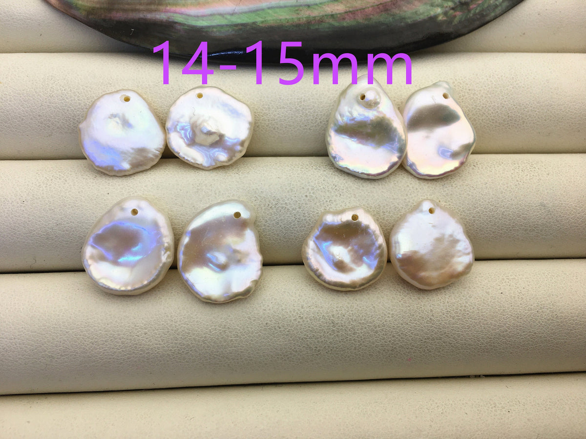 1 pair AAA 10-20mm White keshi Freshwater Pearl White loose Beads Pair,wholesale,0.9mm top side hole,ZS-103-37-47