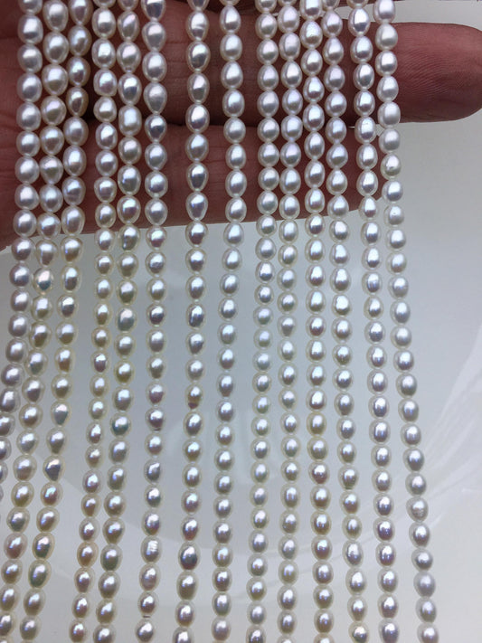 AAA 3.5-4x4-5mm white short rice pearls, full strand, oval loose pearl beads, diy pearl beads, genuine pearl, Cultured pearl, LR3-3A-33