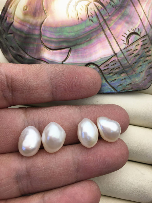 2 pairs AAA 10mm White Nugget baroque loose pearl pairs, Earring Supplies, no hole, Freshwater Pearls earrings - ZS-103-37-27