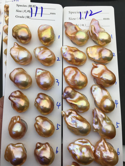 Natural Pink Rainbow Flame Ball Pearl Pair | AAA 13-15mm Fire Pearl