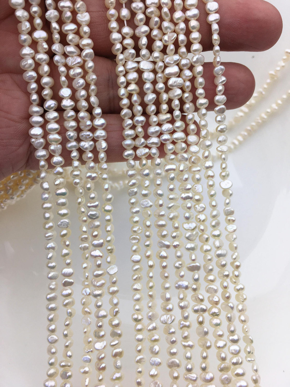 AA+ 3-3.5mm white nugget seed pearls,irregular nugget freshwater pearl strand,cheap price,pearl factory china,LM3-2A-2