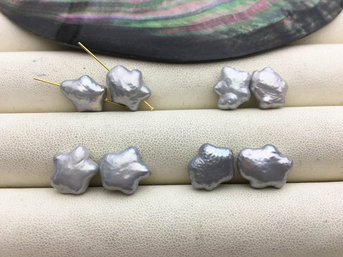 10 pairs AA 9-12mm Gray Five pointed star Shape Freshwater Pearl White loose Beads Piar,wholesale,ZS-103-37-48