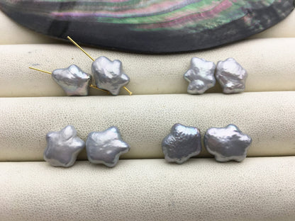 10 pairs AA 9-12mm Gray Five pointed star Shape Freshwater Pearl White loose Beads Piar,wholesale,ZS-103-37-48