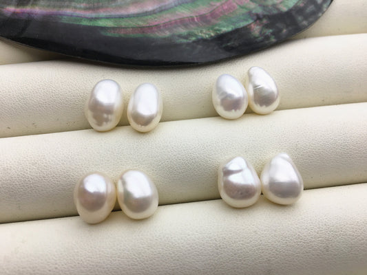 2 pairs AAA 9mm White Nugget Freshwater Pearl White loose Beads Pair,wholesale,ZS-103-37-34