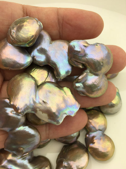 2pcs AA+ 17-21mm Very Big Gray Rainbow Coin freshwater pearl,COIN20-T3