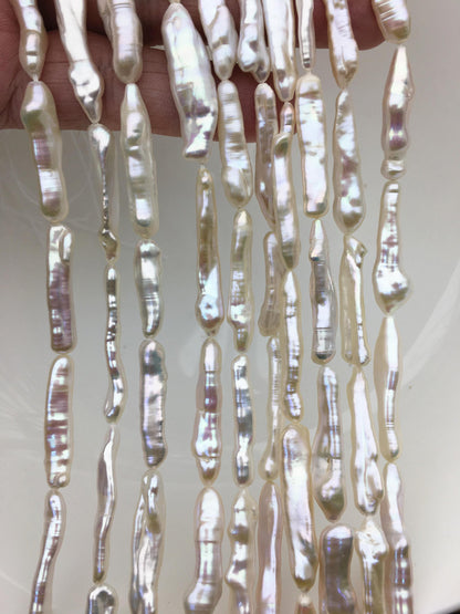 AA+ 4-7mm toothpick Biwa Pearl Necklace, white Pearl necklace, Genuine Fresh Water Pearl, Wedding Necklace, ZS-80-11