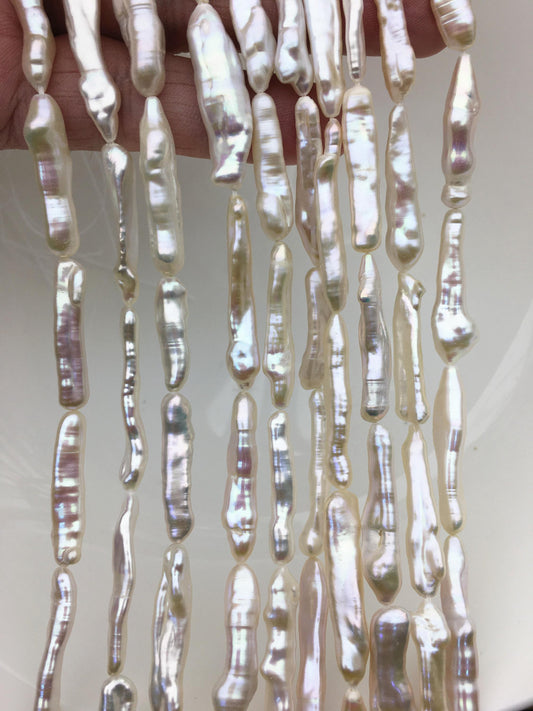 AA+ 4-7mm toothpick Biwa Pearl Necklace, white Pearl necklace, Genuine Fresh Water Pearl, Wedding Necklace, ZS-80-11