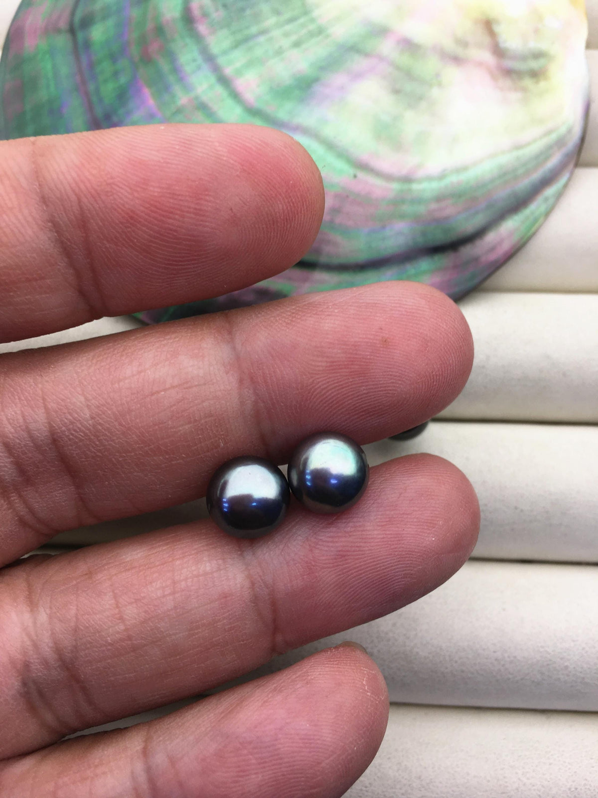 1 pair AAA 8.5-9mm Blue Green Pearl stud earrings,Sterling Silver,SE1-T1