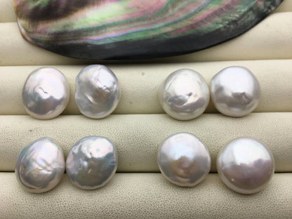 1 pair AA+ 16-18mm Big Thick White coin Freshwater Pearls Pair, high luster- Coin Pearl-petite Pearl- Pearl Jewelry, COIN17-2A-4-3