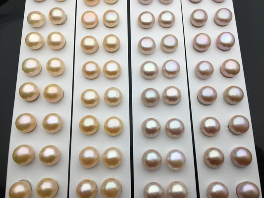 AAA 11-11.5mm Pink/Purple button Round freshwater pearls pair,BTN11-4A-1-5