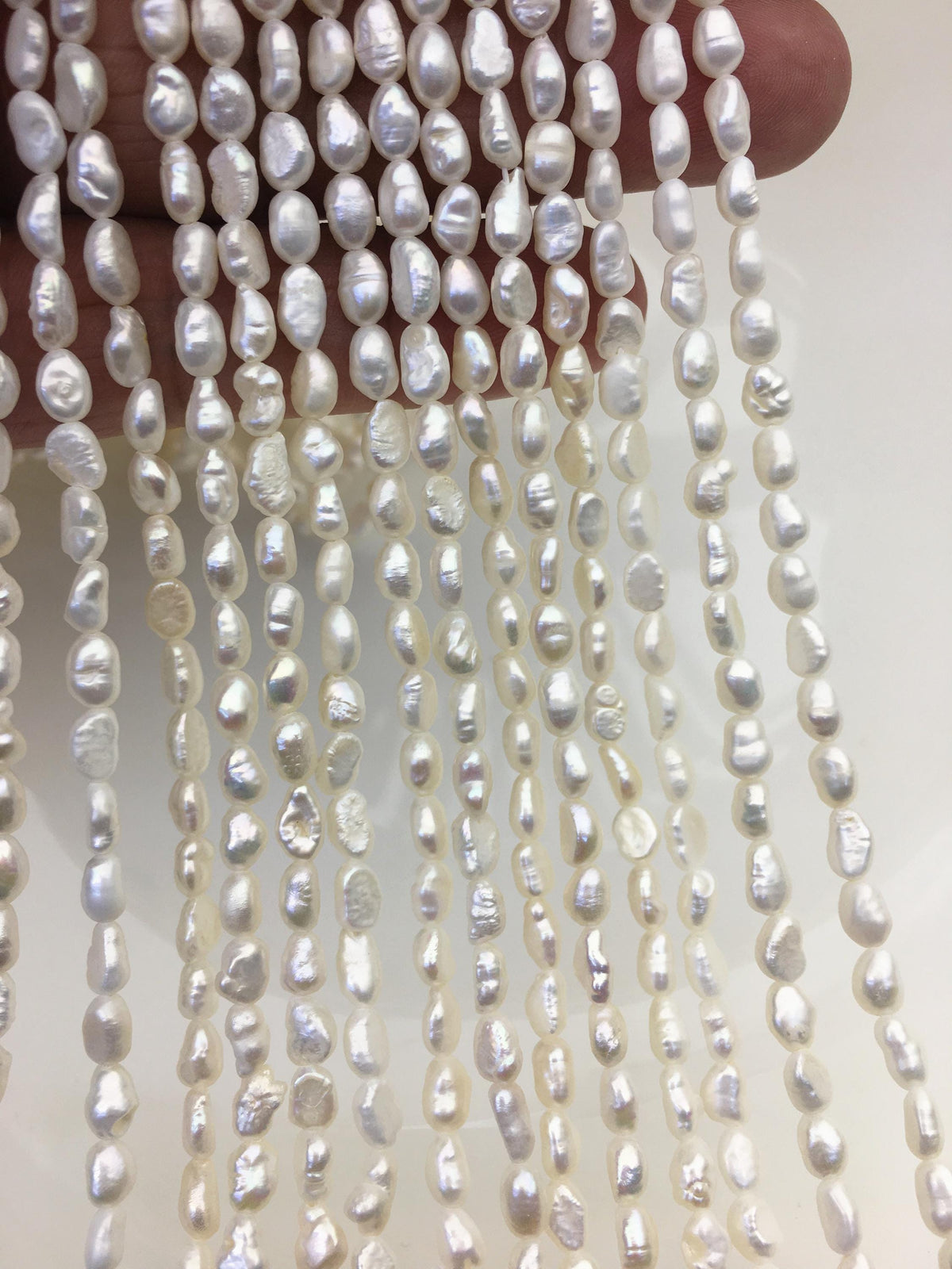 3 strands AA 4-4.5mm Tiny white nugget freshwater pearls, irregular nugget freshwater pearl strand, cheap price, pearl factory china, LM4-2A-2