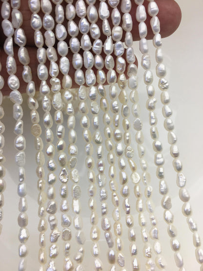 3 strands AA 4-4.5mm Tiny white nugget freshwater pearls, irregular nugget freshwater pearl strand, cheap price, pearl factory china, LM4-2A-2