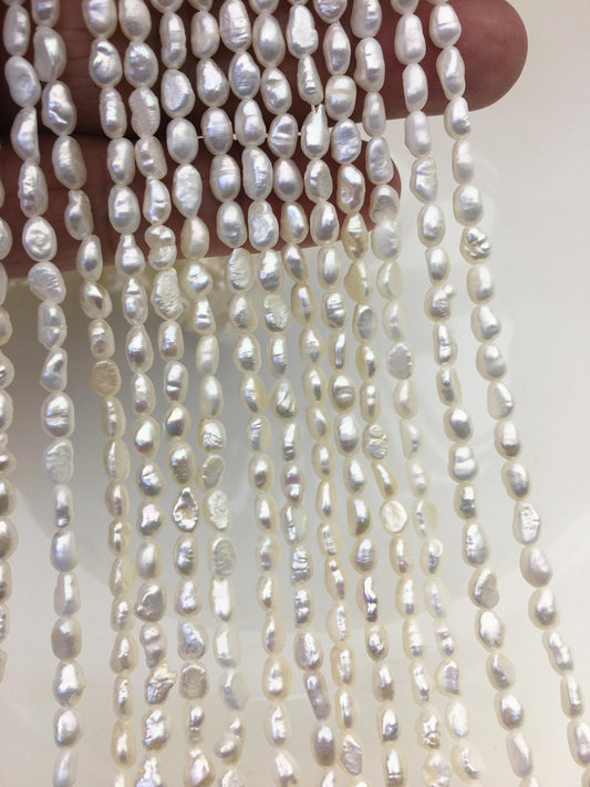 3 strands AA 4-4.5mm Tiny white nugget freshwater pearls, irregular nugget freshwater pearl strand, cheap price, pearl factory china, LM4-2A-2