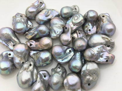 Four Gray Flame ball pearl and leather necklace, Baroque Freshwater Pearl Drop Necklace, Flaming ball pearl necklace, wholesale, Le4-059