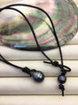 12-14mm Huge Teardrop Drop Tahitian Pearl Leather Necklace, Black Pearl, Black Leather Pearl necklace, Le11-019