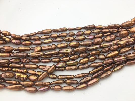 12 strands AA 5-7mm red brown toothpick Biwa Pearl Necklace, Genuine Fresh Water Pearl, Wedding Necklace, ZS-80-10-31