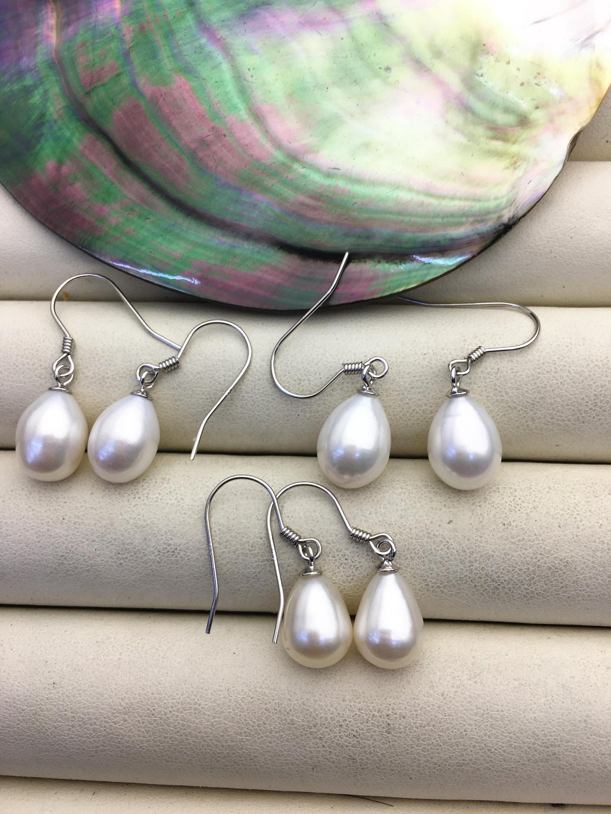 2 pairs AAA 8.3-9.3mm white teardrop pearl dangle earrings,S925 Sterling Silver pearl earrings,pearl for women,SE3-T8