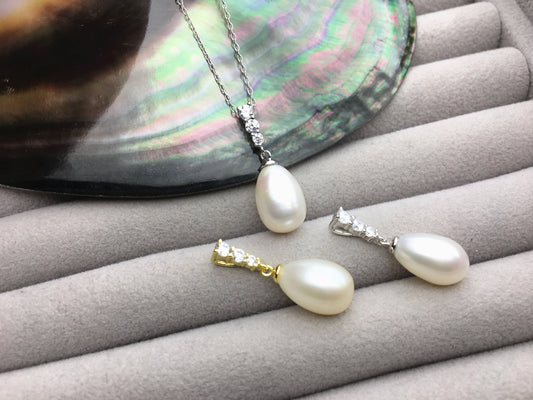 AAA white rice pearl Minimalist cz pendant necklace,S925 Sterling silver pendant,white Pearl necklace - NC1-062