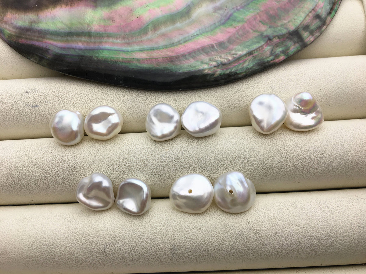 White Keshi Freshwater Pearl Pair — 10–11 mm
