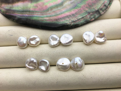 White Keshi Freshwater Pearl Pair — 10–11 mm