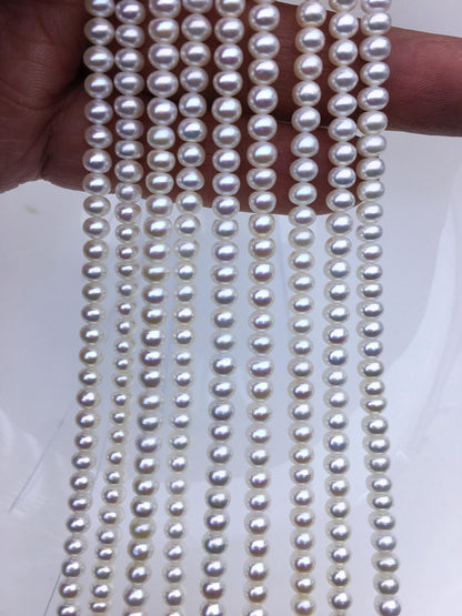 AAA 4-4.5mm tiny White button round freshwater pearls, Rondelle pearl Beads, white freshwater pearl, loose strands, SM4-3A-43
