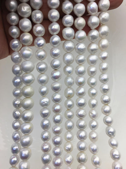 AA 8-9mm white baroque near round freshwater pearls, large hole, loose pearl beads material, gift for her necklace, Cultured pearl, RP8-T1