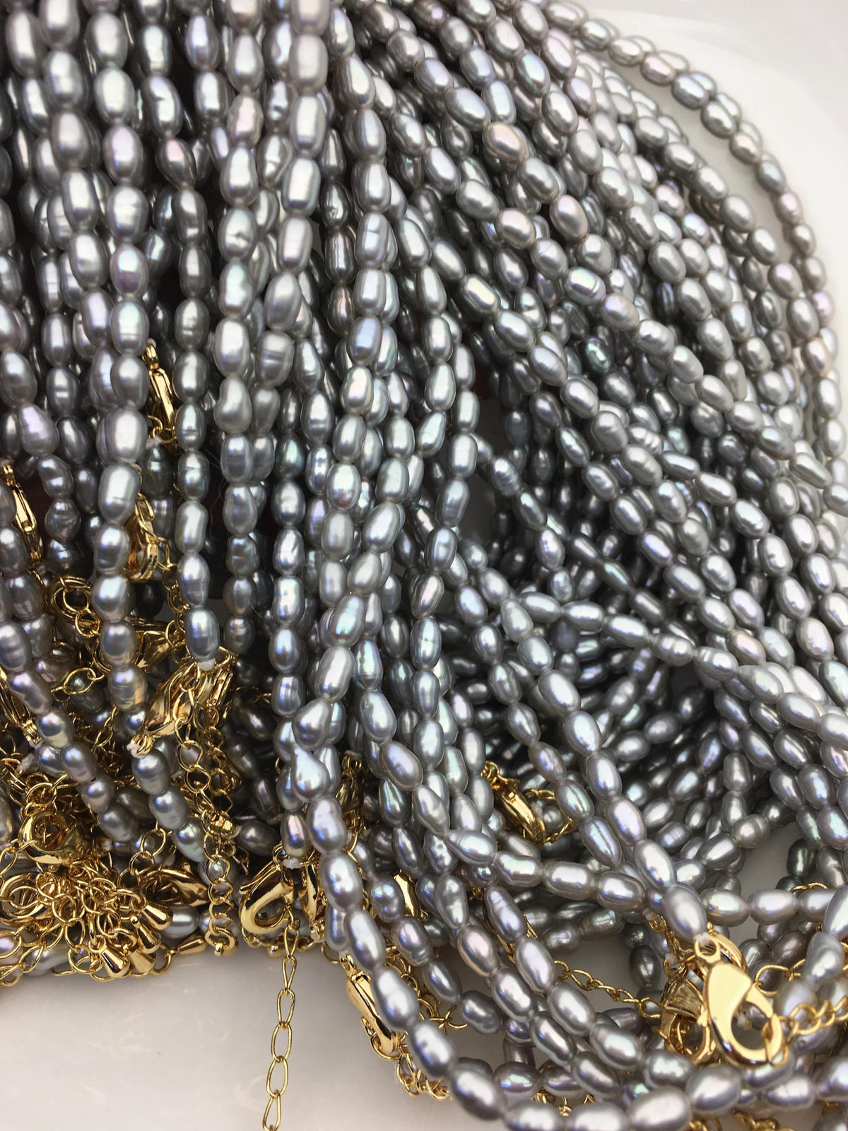 16+2'' AAA 3-4mm tiny gray rice freshwater Pearl necklace, genuine freshwater Pearl necklace, Natural Pearl Necklace, NPN1-T41