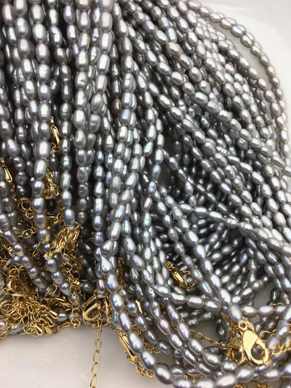 16+2'' AAA 3-4mm tiny gray rice freshwater Pearl necklace, genuine freshwater Pearl necklace, Natural Pearl Necklace, NPN1-T41